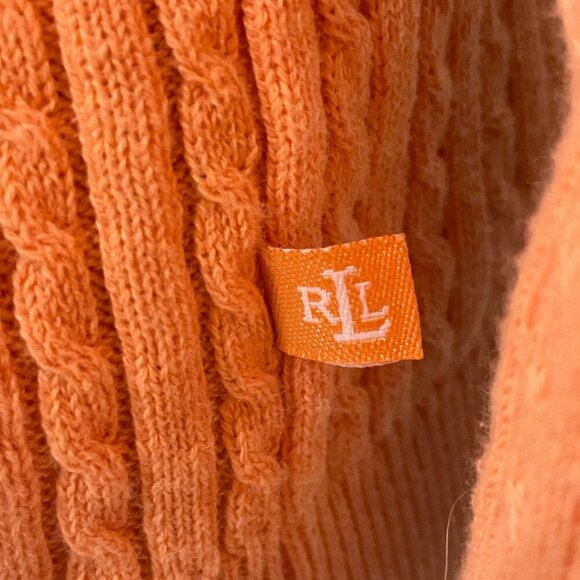PREPPY COQUETTE CABLE KNIT SWEATER RALPH LAUREN 100% COTTON V NECK SZ PM CORAL - Picture 5 of 16